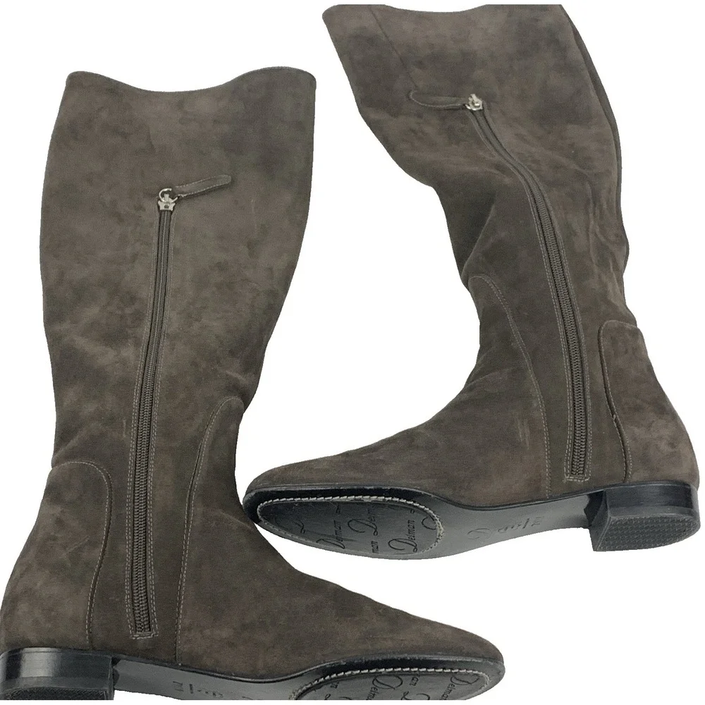 Delman Knee high Tall Riding Women's Boots Brwon Suede Made in ITALY - Size 7.5